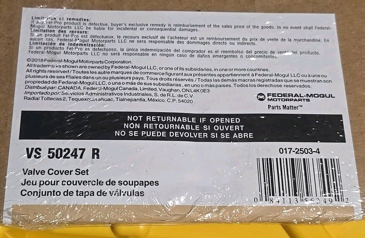 (Damaged Package) Engine Valve Cover Gasket Set Fel-Pro VS 50247 R