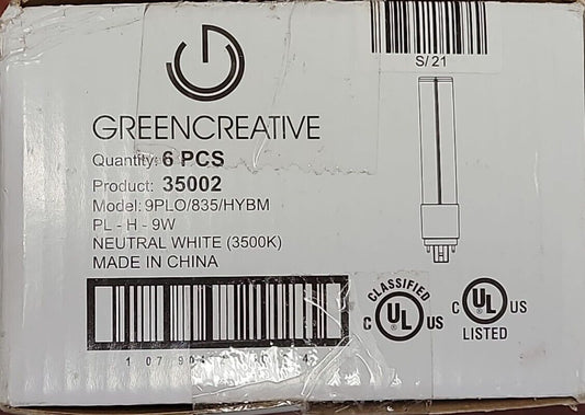 (New) Box of 6, GreenCreative 35002, 9PLO/835/HYBM, 3500K, 9W