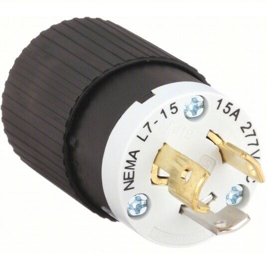 (NEW) Bryant 4770NP Locking Plug, Black/Wht, 277VAC, 2.0 Hp, 15A, NEMA L7-15