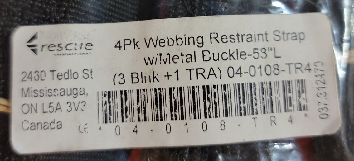 (New) Traverse Rescue 04-0108-TR4 4PK Webbing Restraint Strap w/Metal Buckle 58"