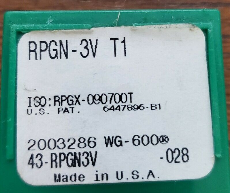 (20 pack)Greenleaf Ceramic V-Bottom Inserts RPGN-3V T1 WG600 ISO: RPGX-090700T