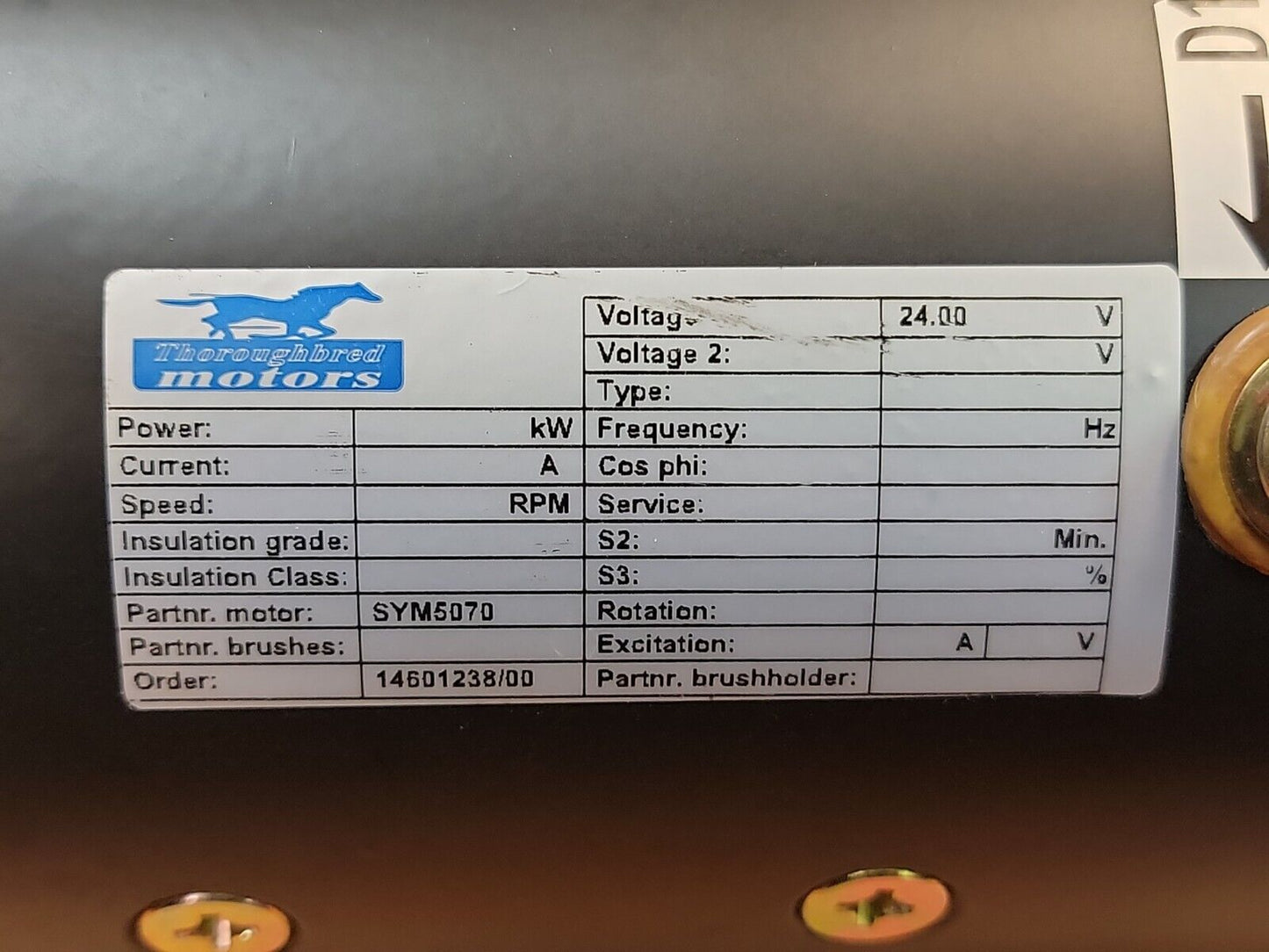 (New) Thoroughbred Motors Forklift SYM5070 24 Volt DC Pump 12 Motor