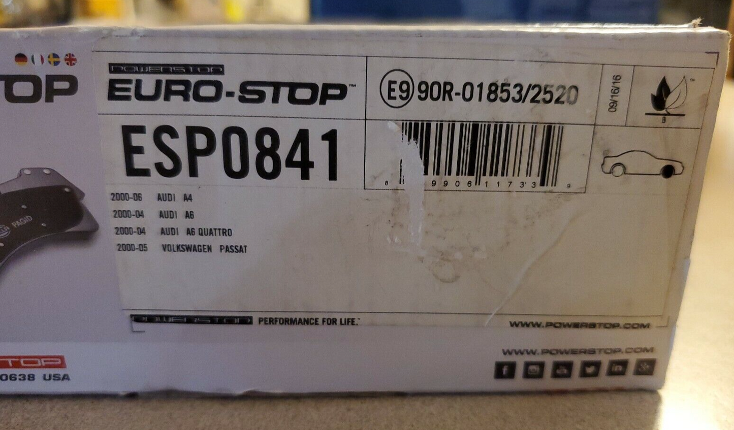 Power Stop Euro-Stop Semi-Metallic. Fits A4, A6, Passat 00-06 Disc Brake Pads