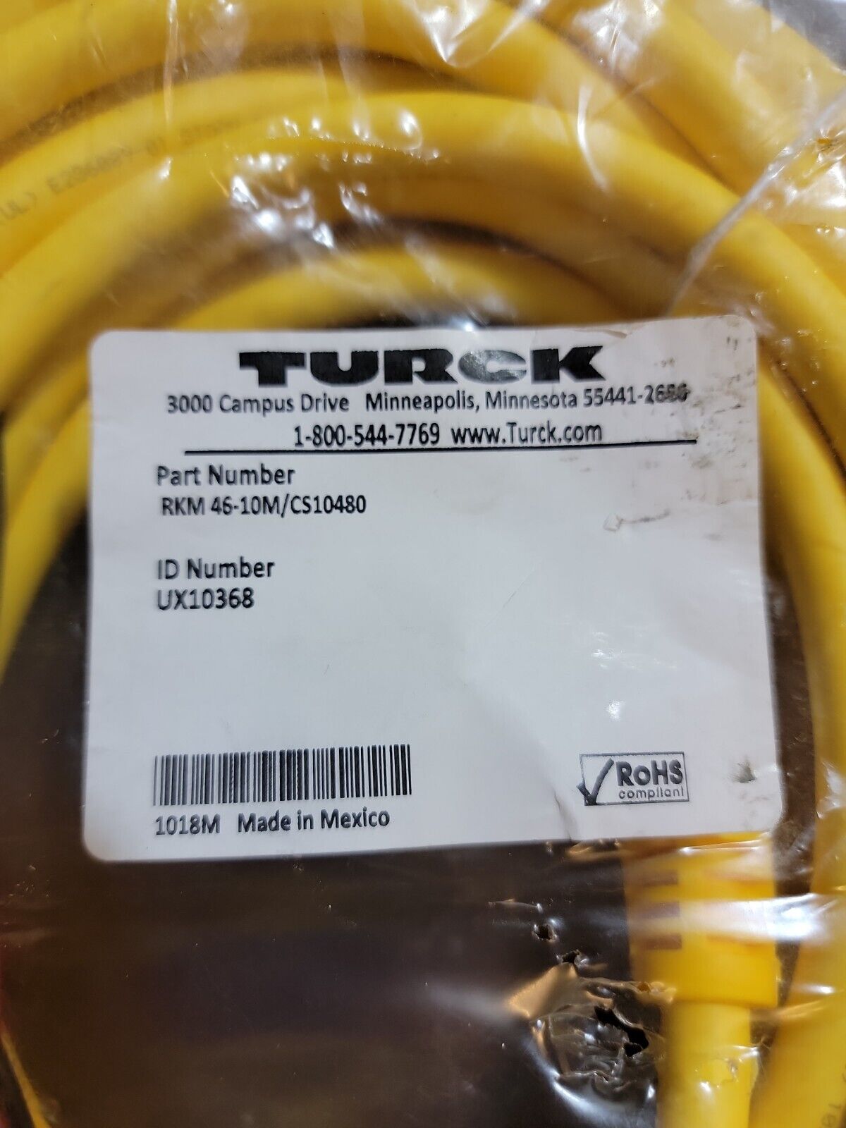 (New) TURCK RKM 46-10M/CS10480 Sensor Cordset, Minifast Series, ID # UX10368