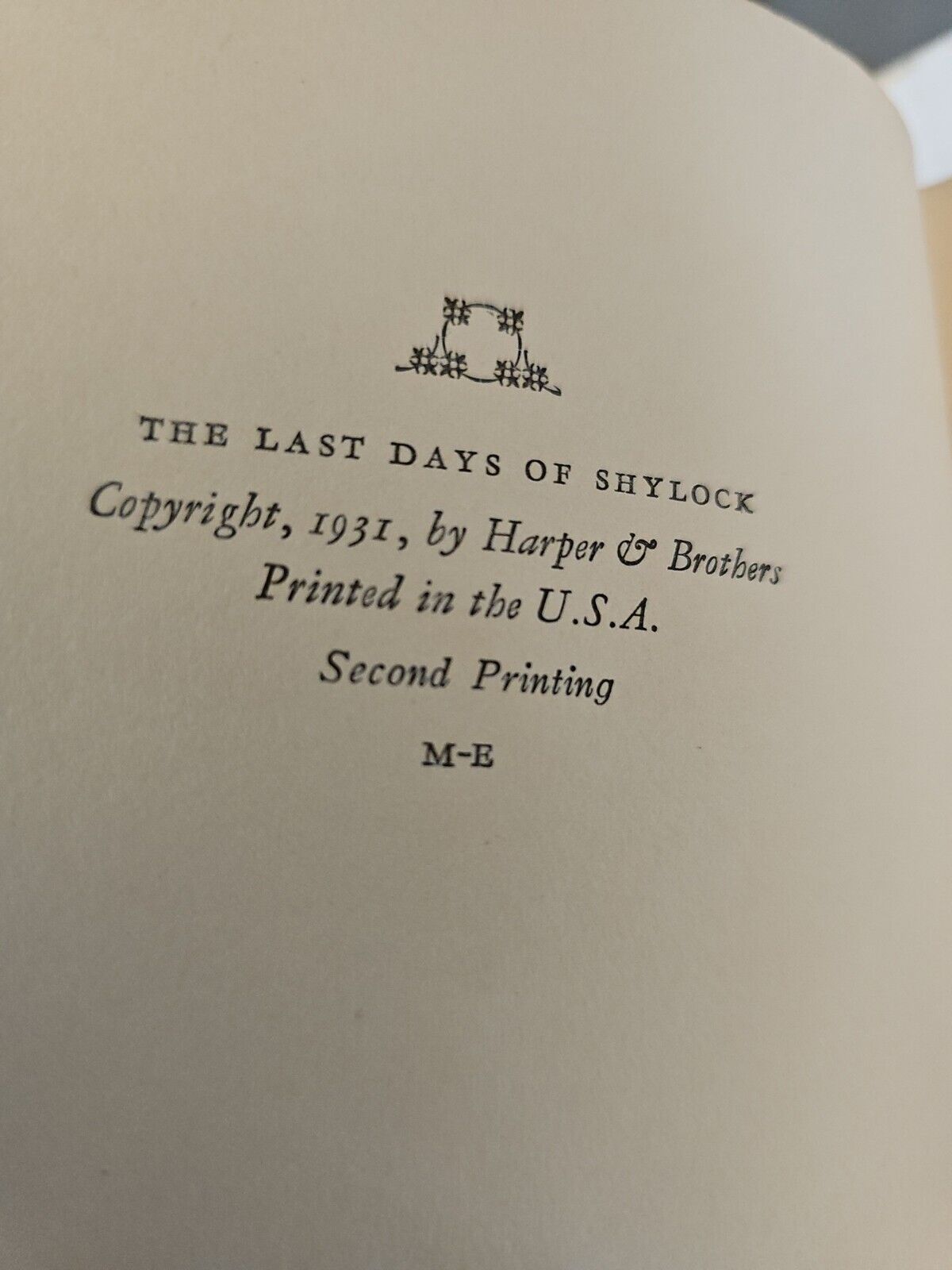 The Last Days of Shylock by Ludwig Lewisohn 1931 Second Printing