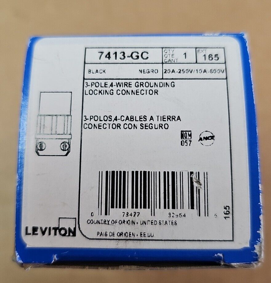 (New) LEVITON 7413-GC Twist-Lock Connector Body 3P/4W, 20A-250V/10A-600V, 3PY