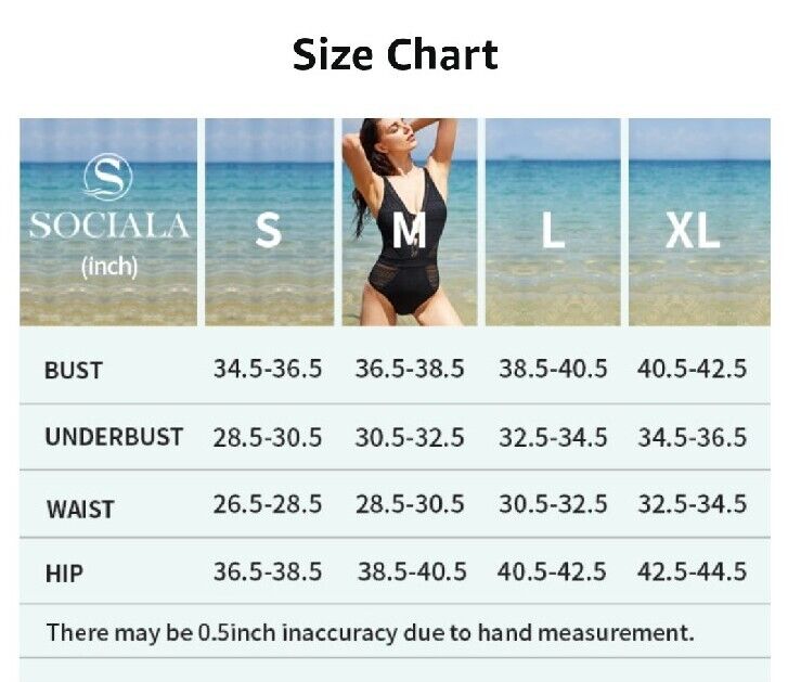 (Sz:L)SOCIALA Women's Crochet One Piece Swimsuits V Neck High Waist Bathing Suit