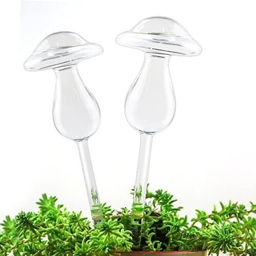 (Box of 2) KikiHeim Glass Self Watering Mushroom Bulbs Plant Waterer, 130ml cap