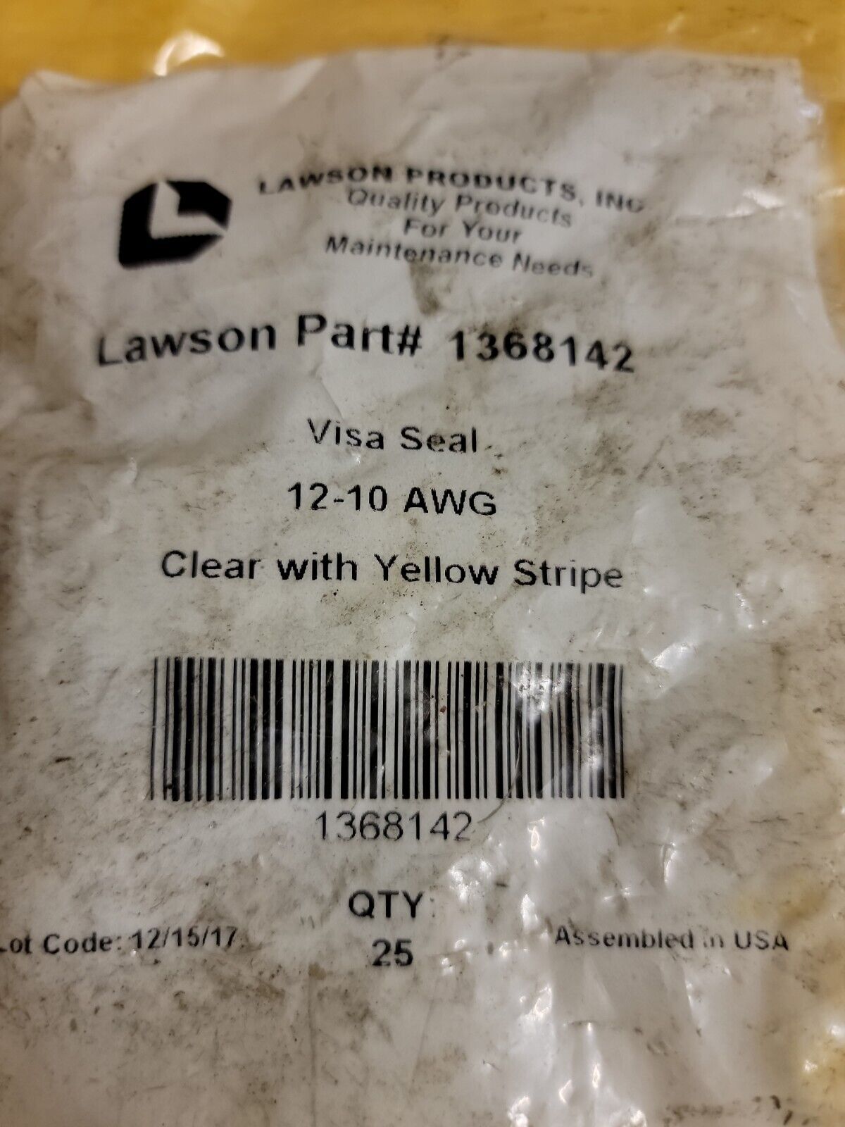 (New) 25 PK LAWSON 1368142 VISA SEAL 12-10 AWG CLEAR WITH YELLOW STRIPE