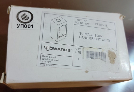 (QTY:1) (NEW) EDWARDS 27193-16 Surface Box, 1 Gang, Bright White