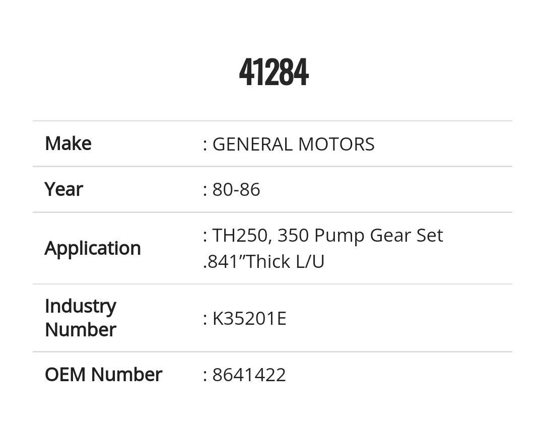 (New) Pump Gear Set TH350C 350C Lock Up .841 Thick Type Gear 1980-1986 LU Trans